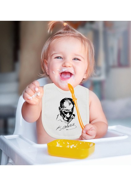 Kids Atatürk Temalı Beyaz Bebek Mama Önlüğü-28