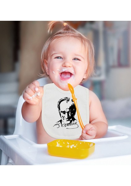 Kids Atatürk Temalı Beyaz Bebek Mama Önlüğü-13 fiyatları