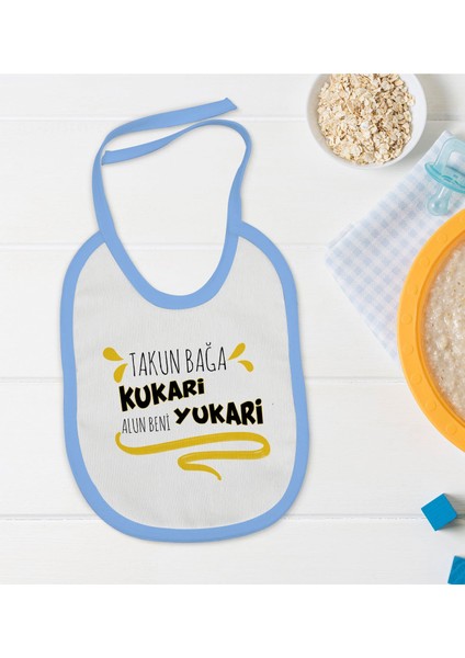 Kids Takun Bağa Kukari Tasarımlı Mavi Bebek Mama Önlüğü-1