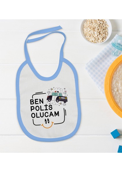 Kids Polis Olucam Tasarımlı Mavi Bebek Mama Önlüğü-1