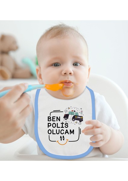 Kids Polis Olucam Tasarımlı Mavi Bebek Mama Önlüğü-1 fiyatları