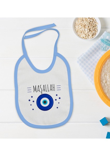 Kids Maşallah Tasarımlı Mavi Bebek Mama Önlüğü-1