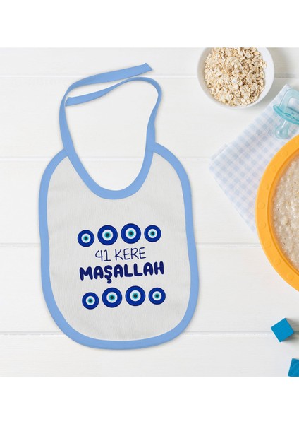 Kids Maşallah Tasarımlı Mavi Bebek Mama Önlüğü-2