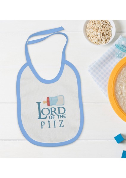 Kids Lord Of The Piiz Tasarımlı Mavi Bebek Mama Önlüğü-1