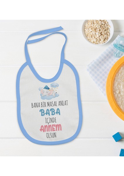 Kids Masal Anlat Baba Tasarımlı Mavi Bebek Mama Önlüğü-1