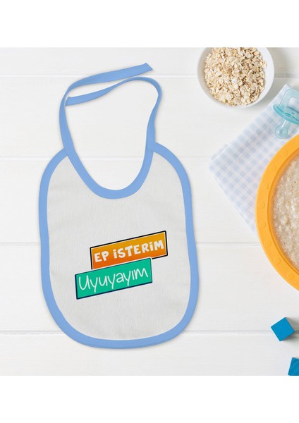 Kids Ep Isterim Tasarımlı Mavi Bebek Mama Önlüğü-3
