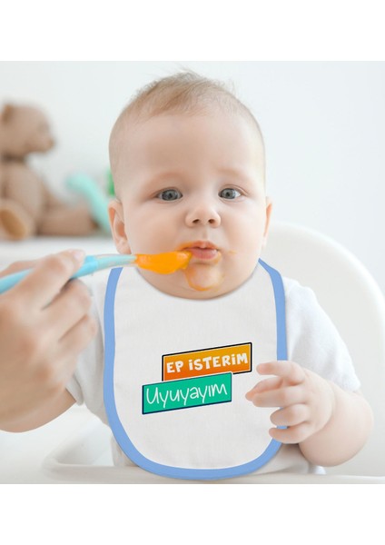 Kids Ep Isterim Tasarımlı Mavi Bebek Mama Önlüğü-3 fiyatları