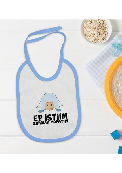Kids Ep Isterim Zıpırlık Tasarımlı Mavi Bebek Mama Önlüğü-1