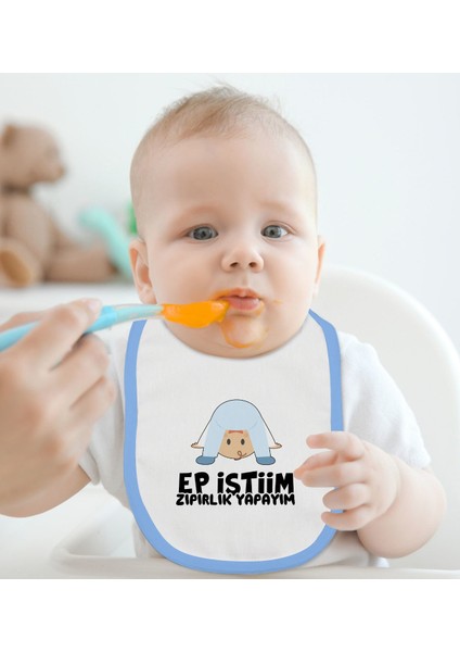 Kids Ep Isterim Zıpırlık Tasarımlı Mavi Bebek Mama Önlüğü-1 fiyatları