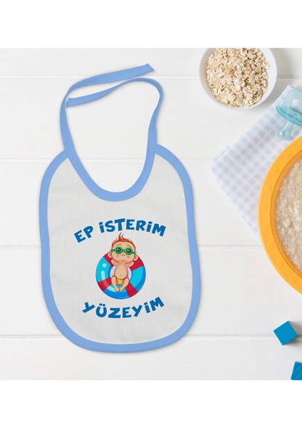 Kids Ep Isterim Tasarımlı Mavi Bebek Mama Önlüğü-4