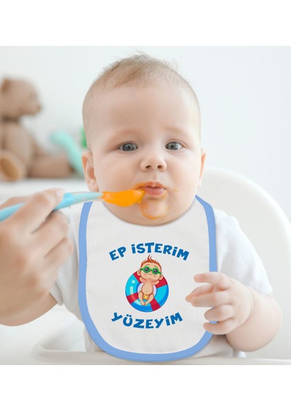 Kids Ep Isterim Tasarımlı Mavi Bebek Mama Önlüğü-4 fiyatları