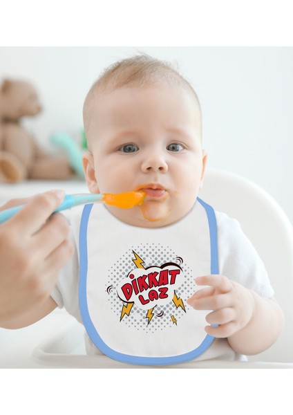 Kids Dikkat Laz Tasarımlı Mavi Bebek Mama Önlüğü-1 fiyatları