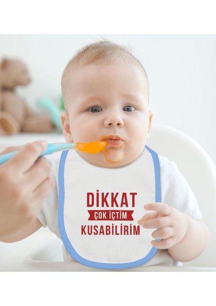 Kids Dikkat Çok Içtim Tasarımlı Mavi Bebek Mama Önlüğü-1 fiyatları