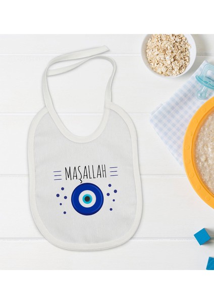 Kids Maşallah Tasarımlı Beyaz Bebek Mama Önlüğü-1