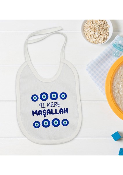 Kids Maşallah Tasarımlı Beyaz Bebek Mama Önlüğü-2