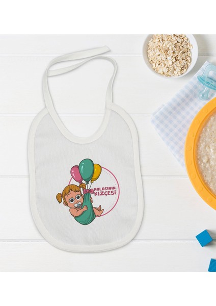 Kids Halasının Kızçesi Tasarımlı Beyaz Bebek Mama Önlüğü-1