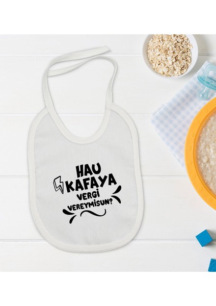 Kids Hau Kafaya Tasarımlı Beyaz Bebek Mama Önlüğü-1