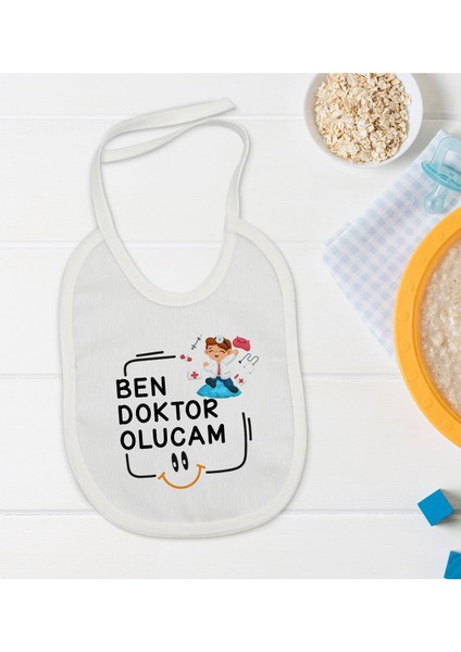 Kids Doktor Olucam Tasarımlı Beyaz Bebek Mama Önlüğü-1