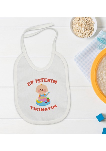 Kids Ep Isterim Tasarımlı Beyaz Bebek Mama Önlüğü-5