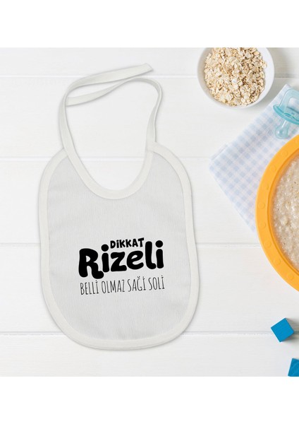 Kids Dikkat Rizeli Tasarımlı Beyaz Bebek Mama Önlüğü-1