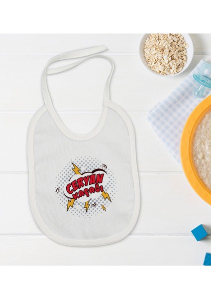 Kids Ceryan Kaçağı Tasarımlı Beyaz Bebek Mama Önlüğü-1