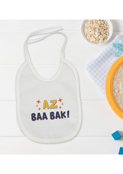 Kids Az Baa Bak Tasarımlı Beyaz Bebek Mama Önlüğü-1