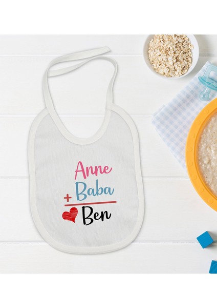 Kids Anne Baba Tasarımlı Beyaz Bebek Mama Önlüğü-1