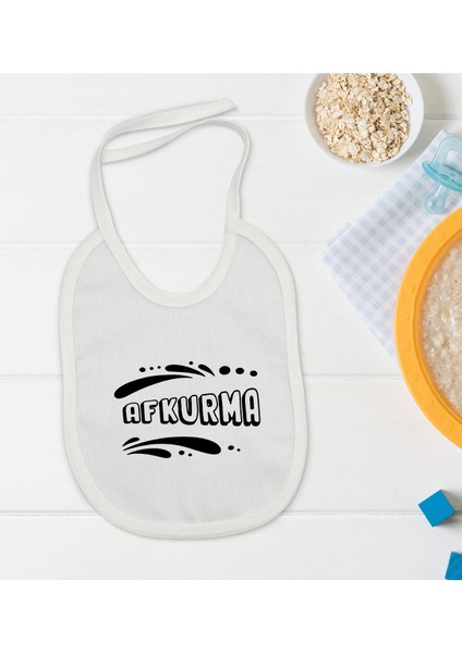 Kids Afkurma Tasarımlı Beyaz Bebek Mama Önlüğü-1