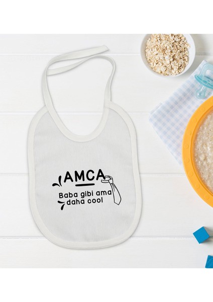 Kids Amca Baba Gibi Tasarımlı Beyaz Bebek Mama Önlüğü-1