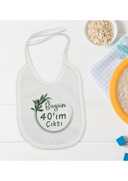 Kids 40'ım Çıktı Tasarımlı Beyaz Bebek Mama Önlüğü-1