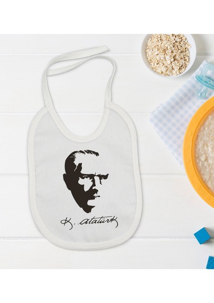 Kids Atatürk Temalı Beyaz Bebek Mama Önlüğü-23