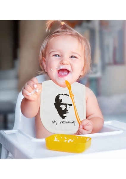 Kids Atatürk Temalı Beyaz Bebek Mama Önlüğü-23 fiyatları