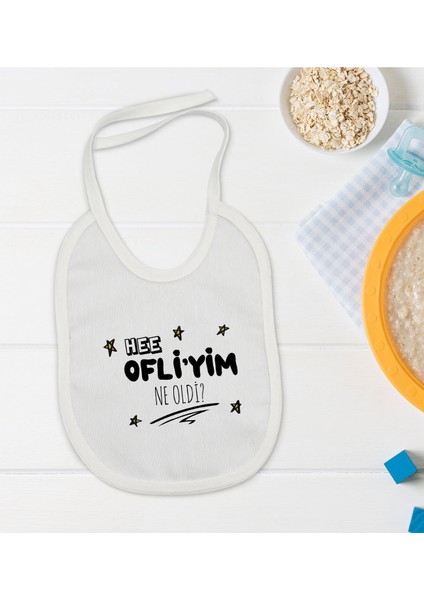 Kids Ofliyim Ne Oldi Tasarımlı Beyaz Bebek Mama Önlüğü-1