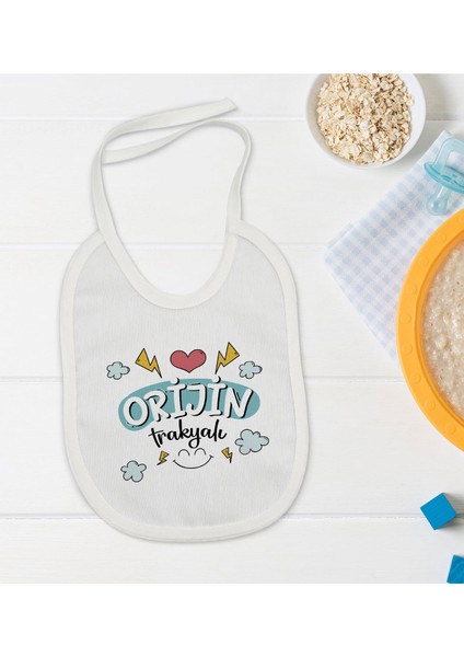 Kids Orjin Trakyalı Tasarımlı Beyaz Bebek Mama Önlüğü-1