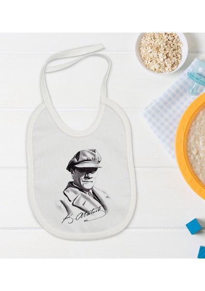 Kids Atatürk Temalı Beyaz Bebek Mama Önlüğü-17