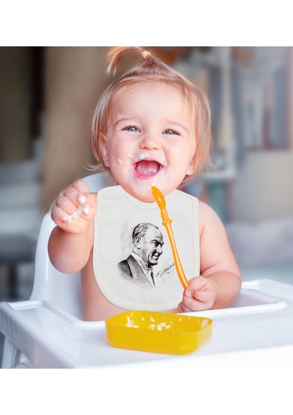 Kids Atatürk Temalı Beyaz Bebek Mama Önlüğü-10 fiyatları