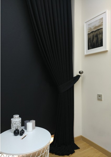Taç Siyah Petek Kadife Dokulu Tek Kanat Fon Perde, 1/2.5 Normal Pile, 50 x 260 cm fırsatları