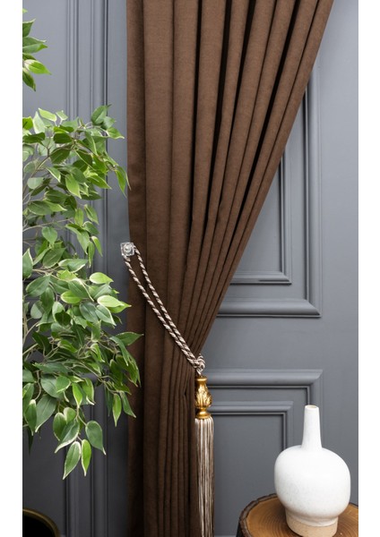 Sütlü Kahve Petek Kadife Dokulu Tek Kanat Fon Perde, Pilesiz Düz Dikim Ekstrafor Büzgü, 80 x 250 cm modelleri