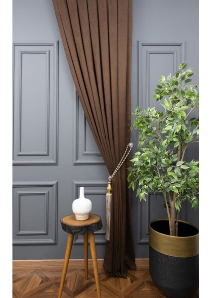 Sütlü Kahve Petek Kadife Dokulu Tek Kanat Fon Perde, Pilesiz Düz Dikim Ekstrafor Büzgü, 80 x 250 cm fırsatları