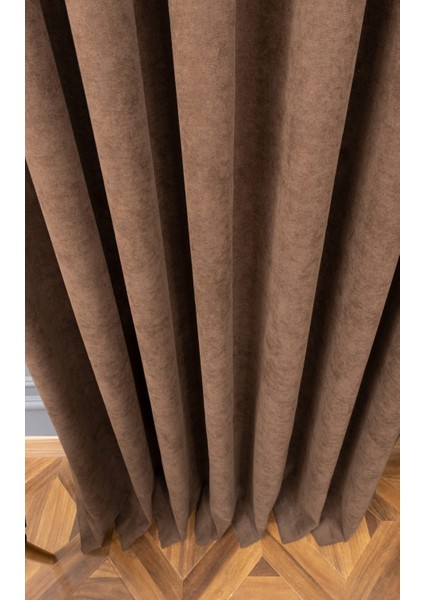 Sütlü Kahve Petek Kadife Dokulu Tek Kanat Fon Perde, 1/2 Seyrek Pile, 70 x 260 cm