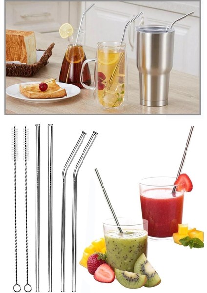 4 Lü Paslanmaz Çelik Pipet + 2 Adet Temizleme Fırçası