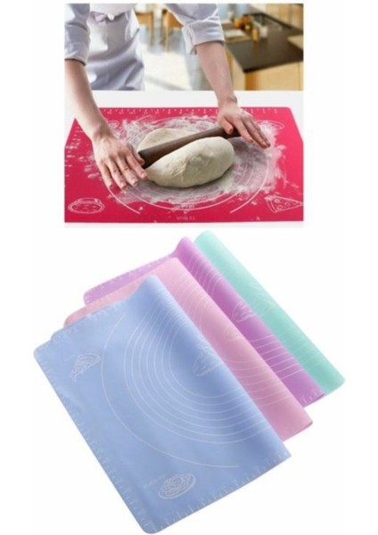 Mavi Silikon Ölçekli Büyük Boy Hamur Açma Matı 50X40