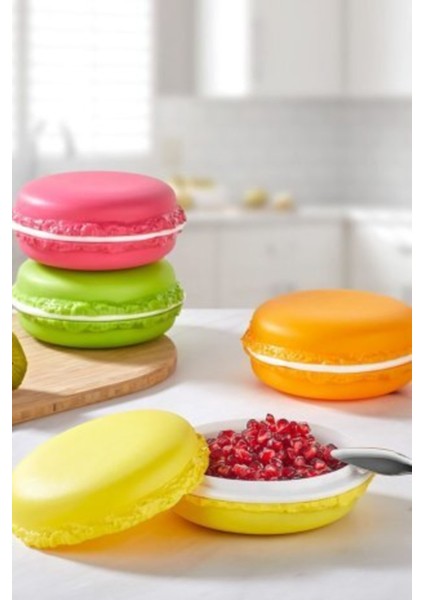 4`lü 4 Renk Macaron Kase Seti-Kahvaltılık Makaron Beslenme Kutusu