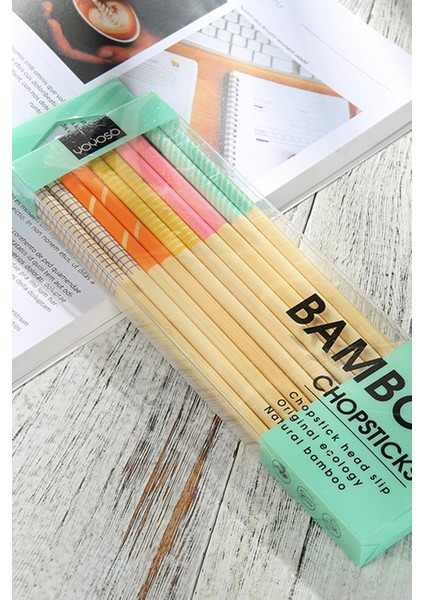 Yeniden Kullanabilir 10 Çift Bambu Ahşap Chopstick Seti Renkli