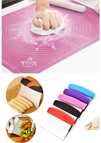 Silikon Hamur Açma Matı ve Hamur Kesme Spatula Seti