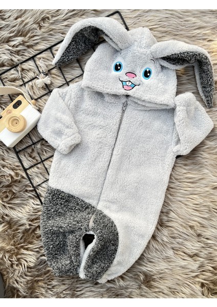 Welsoft Peluş Unisex Fermuarlı Kışlık Tavşan Bebek Uyku Tulumu