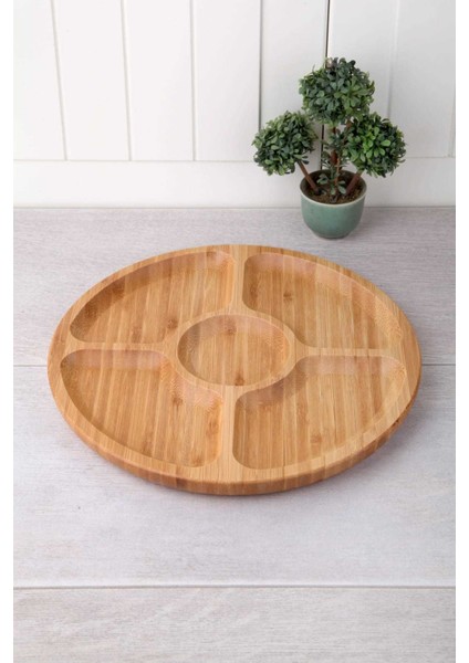 Bambu 25CM Yuvarlak 5 Bölmeli Sunum