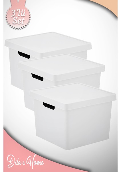 17LT. Kare Kapaklı Kutu 3 Adet Beyaz Renk