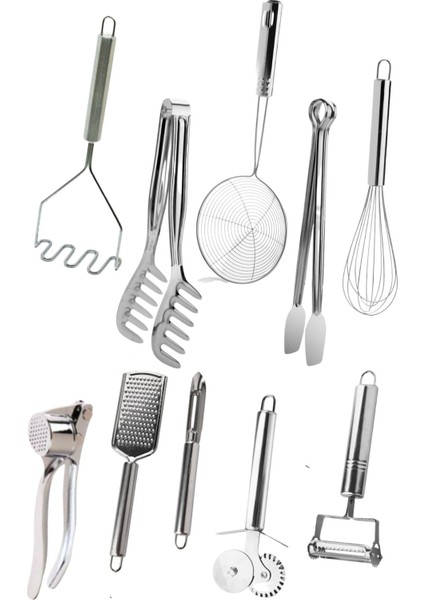 10 Parça Yemek Hazırlık Pratik Mutfak Servis Maşa Seti