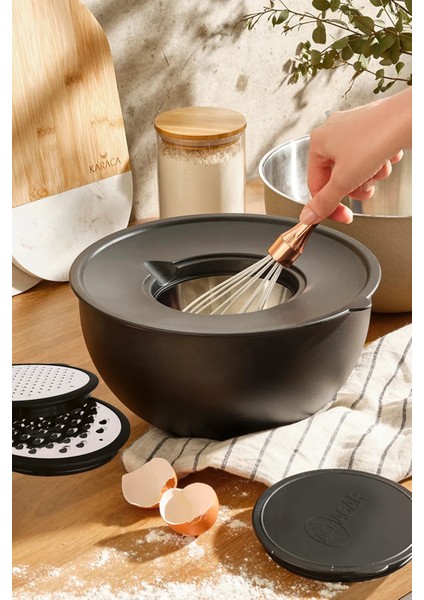 24 cm 5 Parça Rendeli Eğimli Karıştırma Kabı Siyah